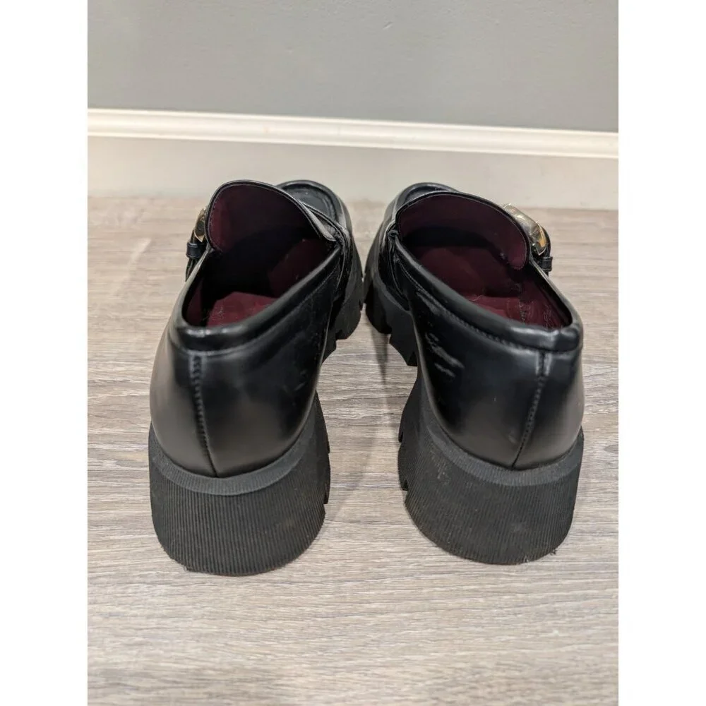 Zara Women's Back Loafers Chunky Platform Metal Buckle Shoes Y2K Slip-ons Sz 38